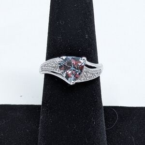 NEW 14k Solid White Gold Trillion Aquamarine Diamond Accent Ring 2.79g Size 7
